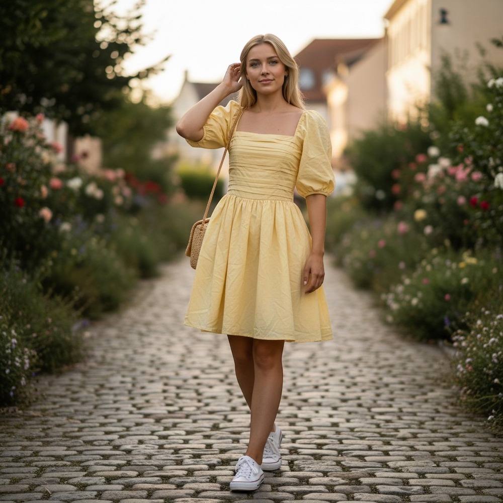 Abercrombie & Fitch Emerson Poplin Puff Sleeve Mini Dress Sz Small Butter Yellow